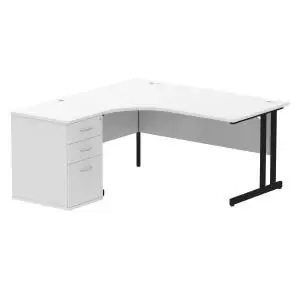 image of Impulse 1600mm Left Crescent Office Desk White Top Black Cantilever