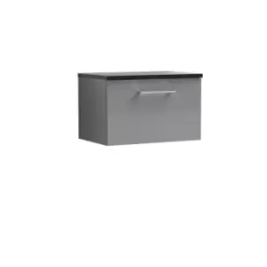 Nuie Arno 600mm Wall Hung 1 Drawer Vanity & Sparkling Black Laminate Top Cloud Grey