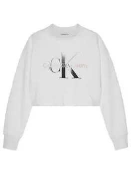 Image of Calvin Klein Jeans Girls Gradient Monogram Sweatshirt - White, Size Age: 10 Years, Women