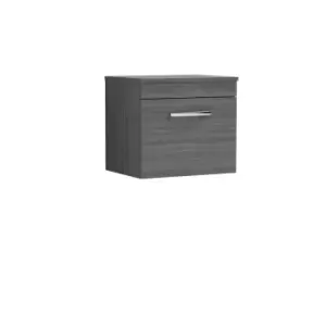 image of Nuie Athena 500 Wall Hung Single Drawer Vanity & Worktop - Grey Woodgrain