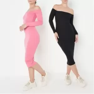 Image of Missguided 2 Pack Basic Ls Bardot Midi Dress - Multi