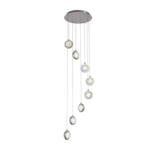Image of Quartz 8 Light Mu Lighti Drop Pendant, Bubble Glass, Detailed Rim 4000K