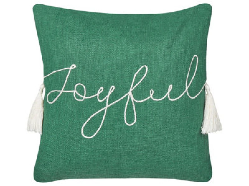 Image of Beliani Throw Cushion Elettaria Cotton 45 X 45cm Green Christmas Motif