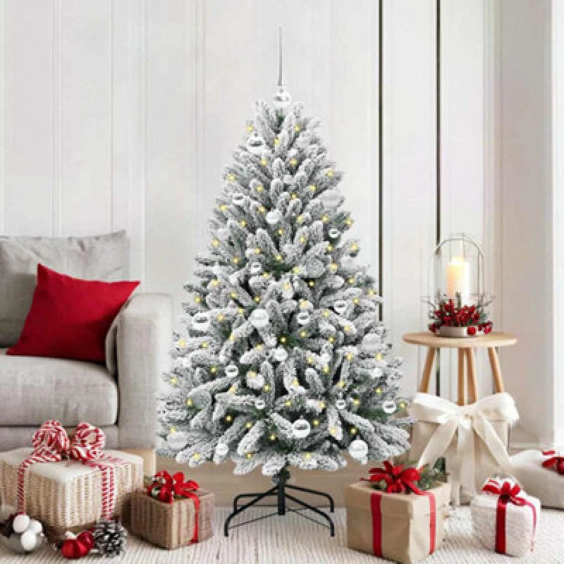 Image of vidaXL Artificial Christmas Tree with Silver Balls Green and White 150cm PVC and Metal, Green 3395744