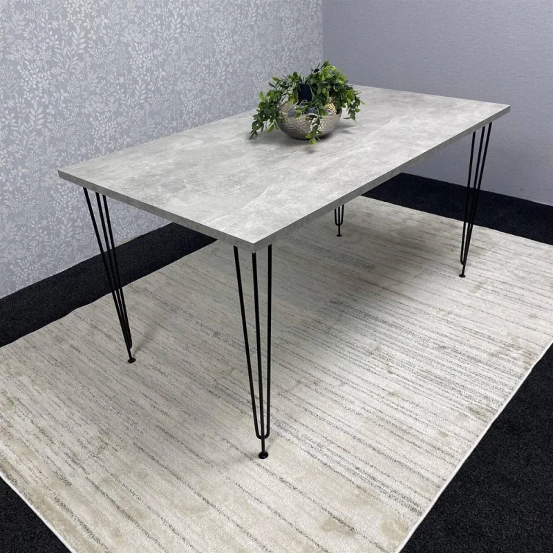 Image of KOSY KOALA Modern Grey Rectangular Dining Table with Hairpin Legs - Compact Kitchen & Dining Room Table (L140) in Brown Brown Unisex