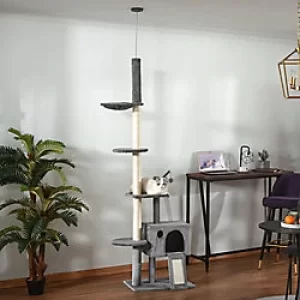 Image of PawHut Cat Tree Cat House Activity Center Grey