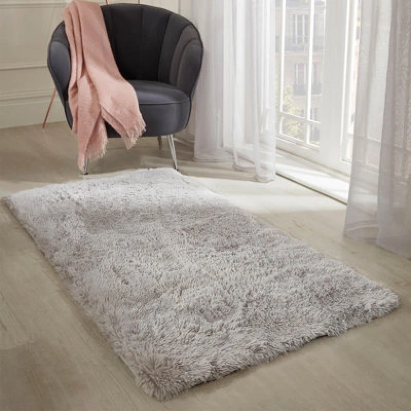 Image of OHS OHS Fluffy Rug Anti Slip Plain Shaggy Floor Mat in Silver Size: 80cm x 150cm Silver 80cm x 150cm Unisex 5027434008827