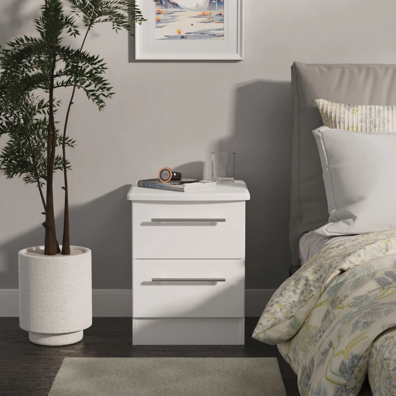 Image of Ready Assembled 2 U Carlton 2 Drawer Bedside Cabinet (Ready Assembled) in White Size: Small White Unisex Small