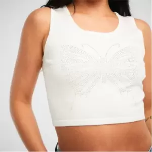 image of Missguided Butterfly Diamante Knit Crop Top - White