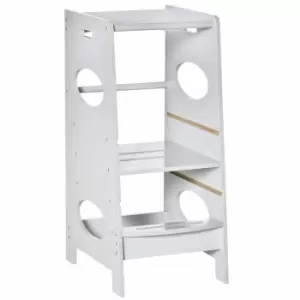 image of Homcom Kids Step Stool Toddler Kitchen Stool With Adjustable Standing Platform Grey