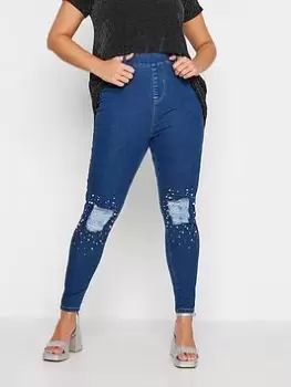 Yours Bling Knee Grace Jegging Mid Blue Size 18, Women