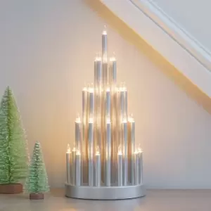 image of 33cm Indoor Silver Tiered Effect LED Candle Bridge Warm White Window Home Table Decoration