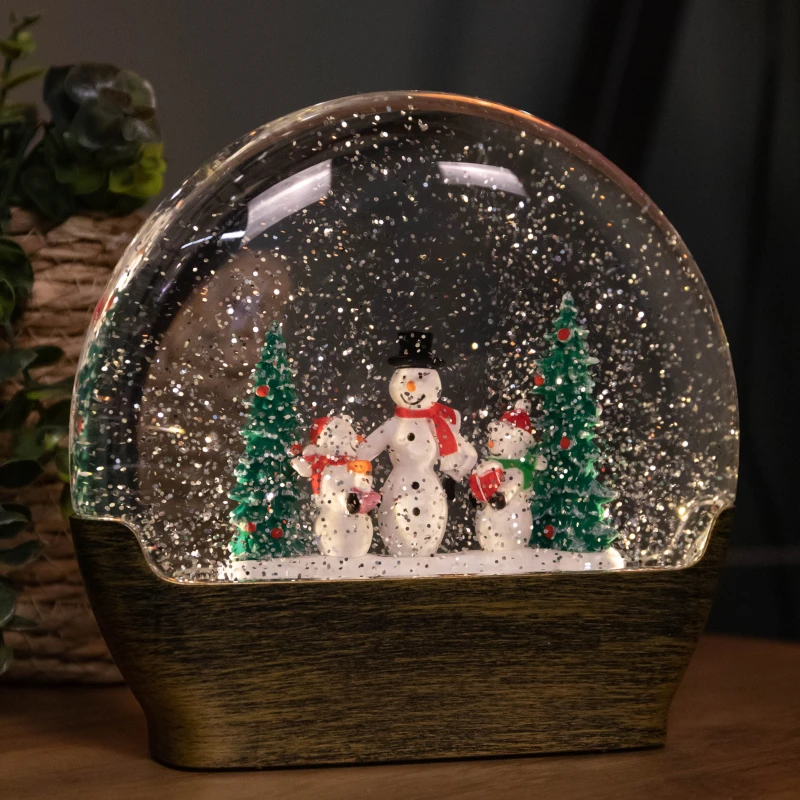 Image of 19cm Battery Operated Light up Christmas Water Dome with Snowmen & Trees Scene