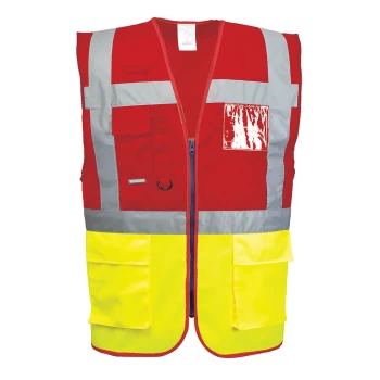 Image of Portwest Paris Executive Class 1 Hi Vis Vest Yellow / Red 2XL