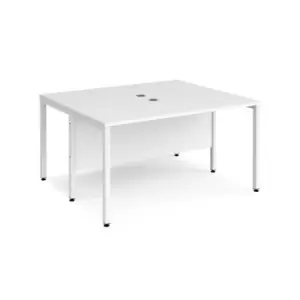 image of Office Desk 2 Person Rectangular Desk 1400mm White Tops With White Frames 1200mm Depth Maestro 25