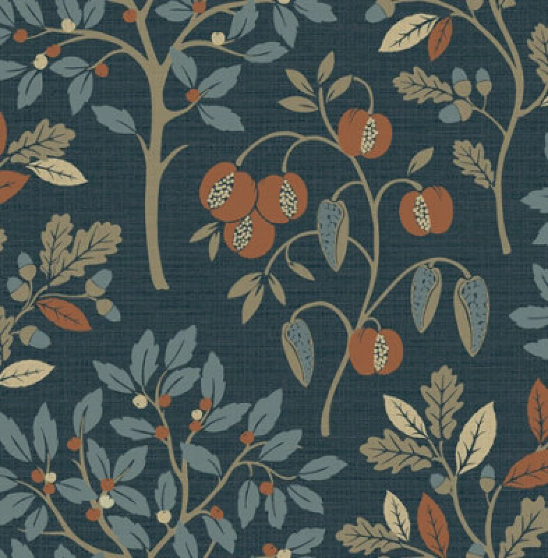Image of Crown Rowan Autumn Trees Navy Wallpaper M1761