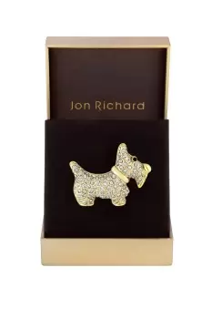 image of Gold Plated Crystal Pave Small Scotty Dog Brooch - Gift Boxed