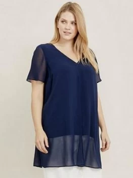 Image of Evans Short Sleeve Split Front Top - Navy, Size 28, Women