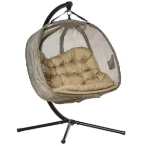 image of Outsunny Double Hanging Egg Chair 2 Seaters Swing Hammock With Cushion - Brown