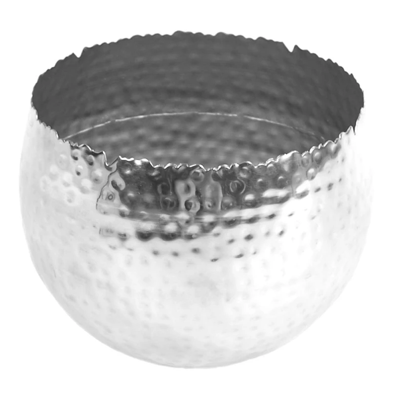 Image of Leaf Large Metal Planter Curved Edge Hammered Metal Planter 17cm Botanik Silver