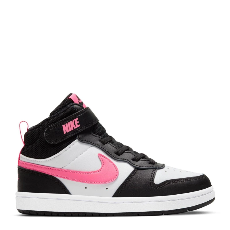Image of Nike Court Borough Mid 2 Little Kids Shoes Black/Pink/Wht female C10 (27.5)