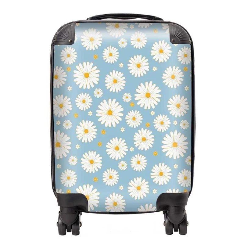 Image of Warren Reed - Designer Summer Daisy Pattern Suitcase in Blue Size: Large Blue Unisex Large