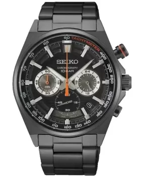 image of Seiko Chronograph Quartz Black Dial Black Steel Mens Watch SSB399P1 SSB399P1