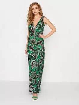 image of Long Tall Sally Tropical Tie Shoulder Maxi Dress - Green, Size 10, Women