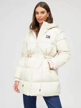 Image of Tommy Jeans Down Padded 2-in-1 Vest/Jacket - Beige, Beige, Size L, Women