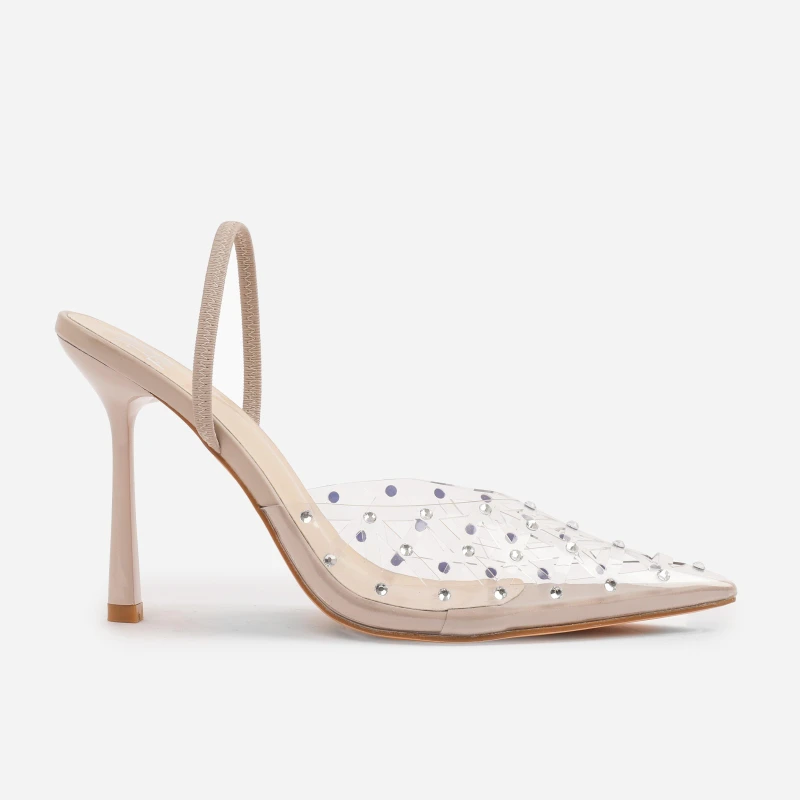 Image of Where's That From 'Sansa' Perspex Diamante Slingback High Heels Nude