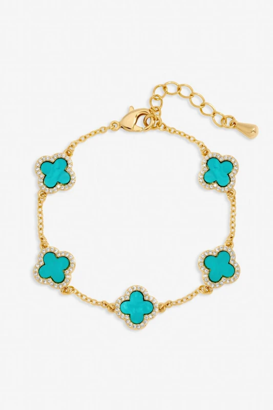Image of Jon Richard Womens Gold Plated Turquoise Clover Station Bracelet Gold Female One Size