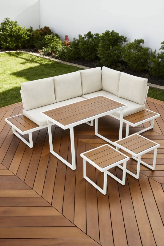 Image of More4Homes Amalfi Garden Dining Set 6 Seater Corner Dining Furniture with Table in Beige Beige Unisex