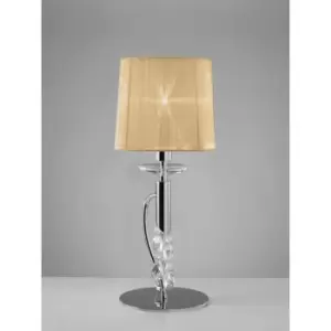 image of Tiffany Table Lamp 1+1 Bulb E14+G9, polished chrome with bronze shade & transaparent crystal