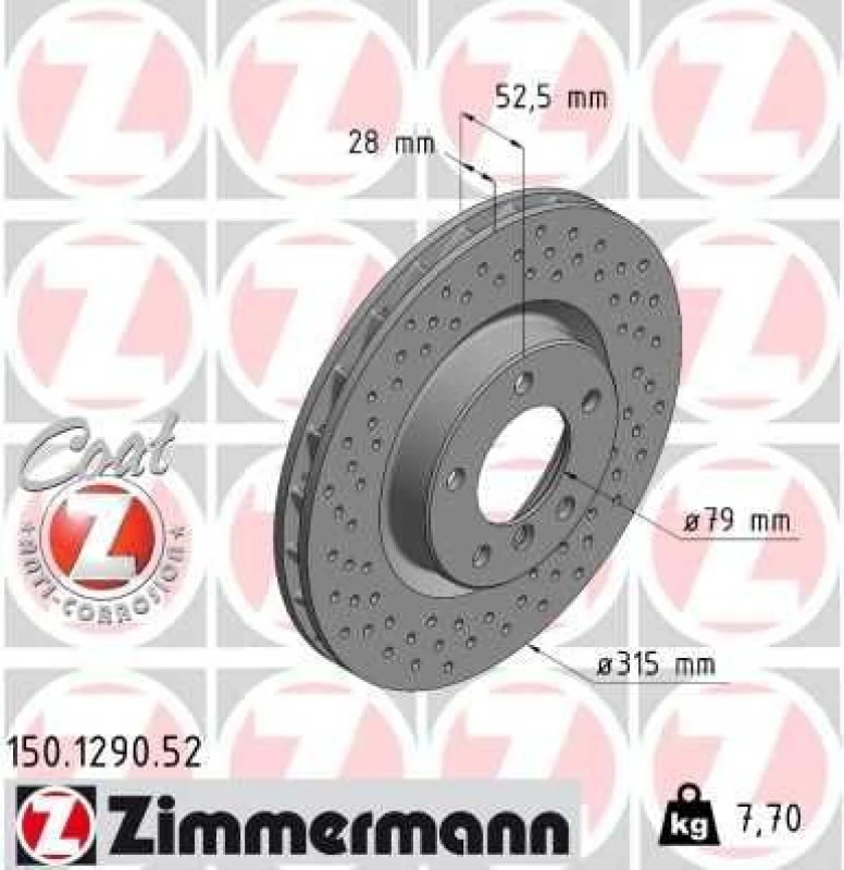 Image of ZIMMERMANN Brake disc ZIMMERMANN 150.1290.52