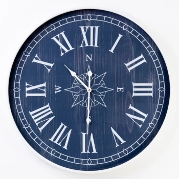 image of HOMETIME Large Wooden Compass Wall Clock - 60cm