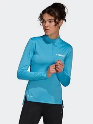 Image of adidas Terrex Multi Half-zip Tee, Blue Size M Women
