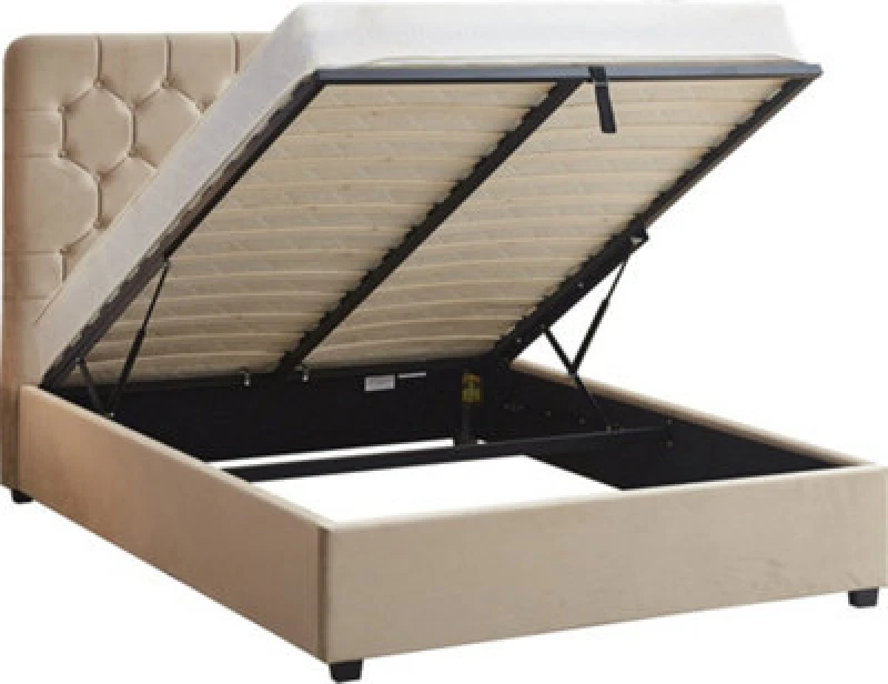 Image of Seconique Madison 4'6" Ottoman Bed - Fawn Velvet Fabric, Brown 200-203-130