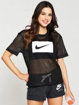 Image of Nike Sportswear Box Swoosh Mesh Top Black Size L Women