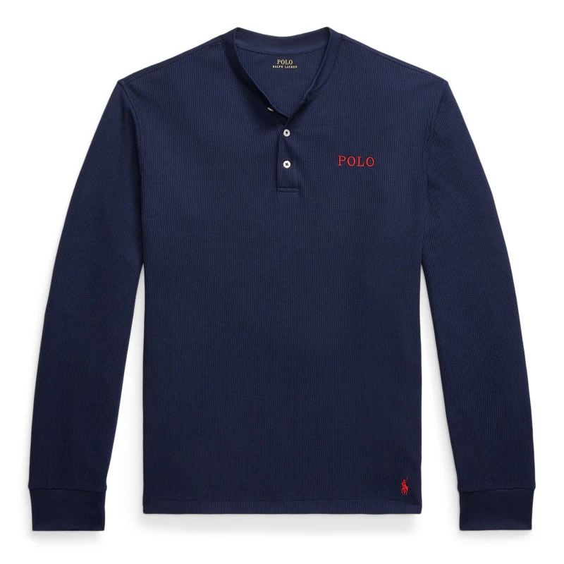 Image of Polo Ralph Lauren Mens Waffle Henley Long Sleeve T-Shirt Cruise Navy male S