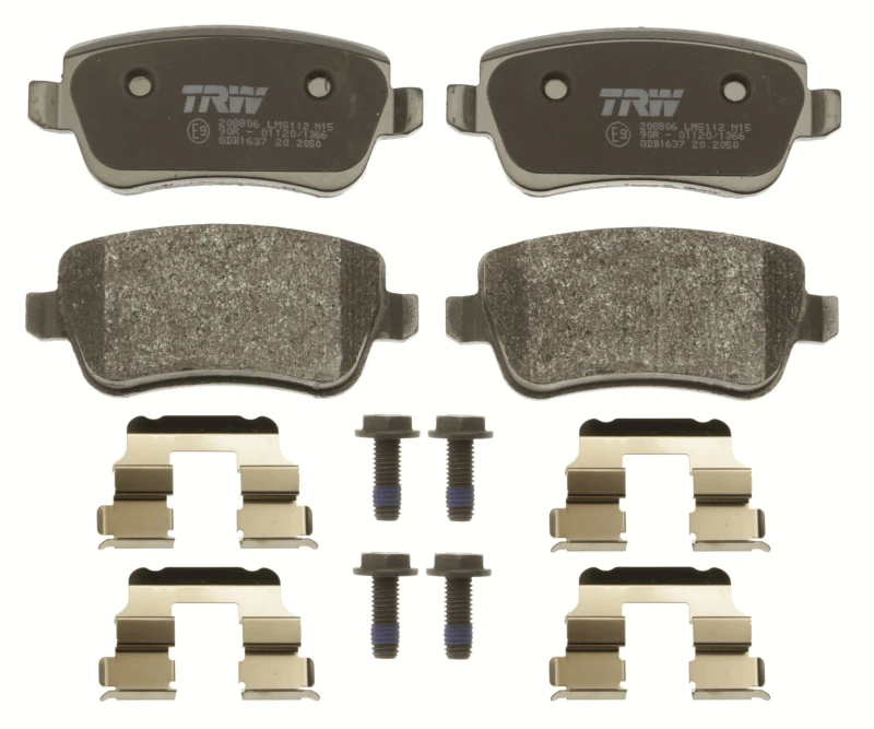 Image of TRW GDB1637 Brake pad set not prepared for wear warning indicator, with accessories, with brake caliper screws Brake Pad Set,disc brake (402)