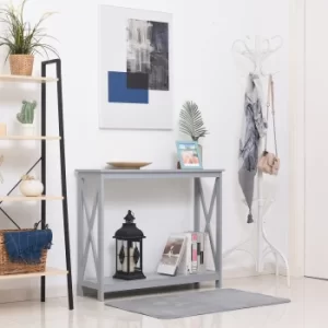 Image of HOMCOM 2 Tier X-Design Console Table Sofa Side Desk w/Storage Shelf for Living Room Entryway, Grey