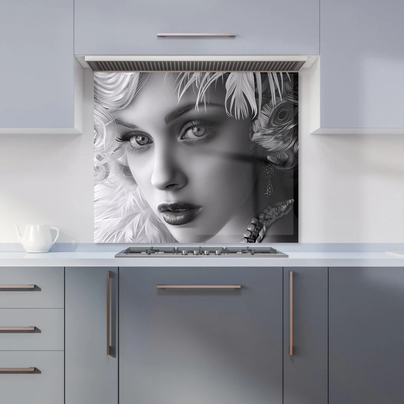 Image of Warren Reed - Designer Glamorous Monochrome Diva Kitchen Splashback in Black Size: 600mm x 750mm Black Unisex 600mm x 750mm