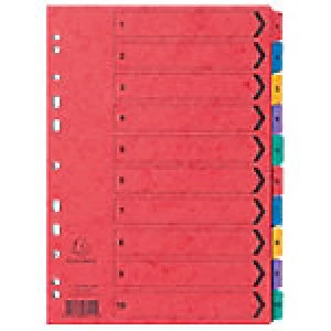 Image of Exacompta Indices Numeric A4 Assorted 10 Part Perforated Card 1 to 10
