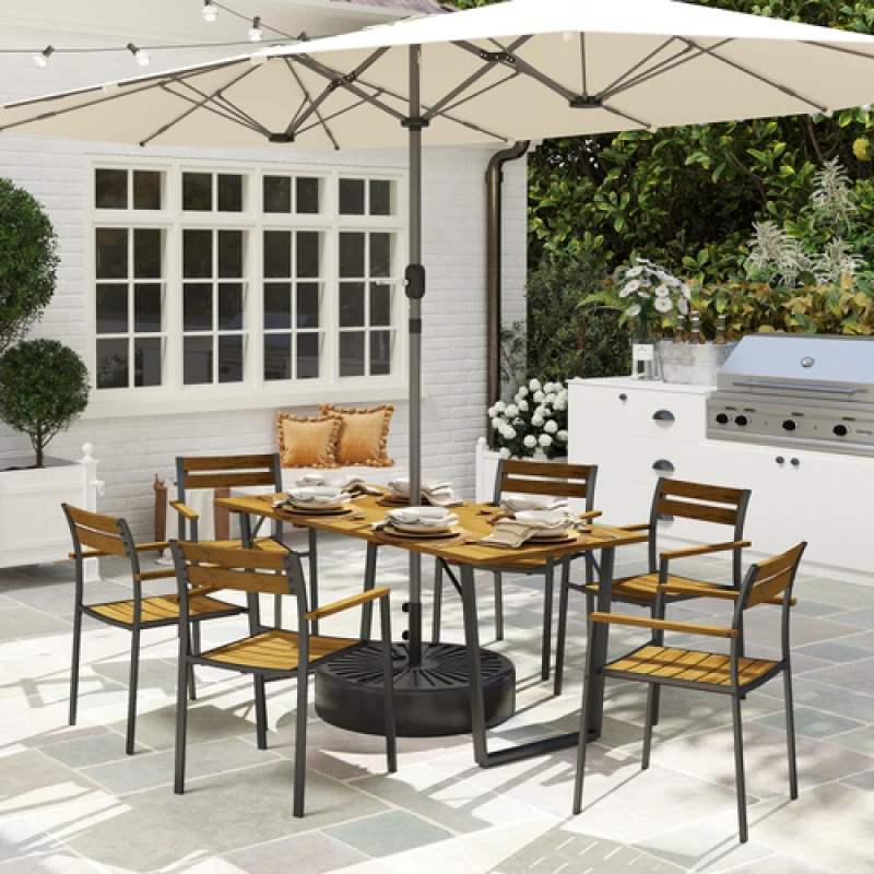 Image of Outsunny 7 Piece Garden Dining Set with Table and 6 Stackable Chairs, Brown, Brown 84G-824V00BN
