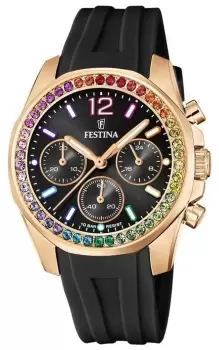 Image of Festina F20611/3 Ladies Rose-plt.Steel Chrono W/Rubber Watch
