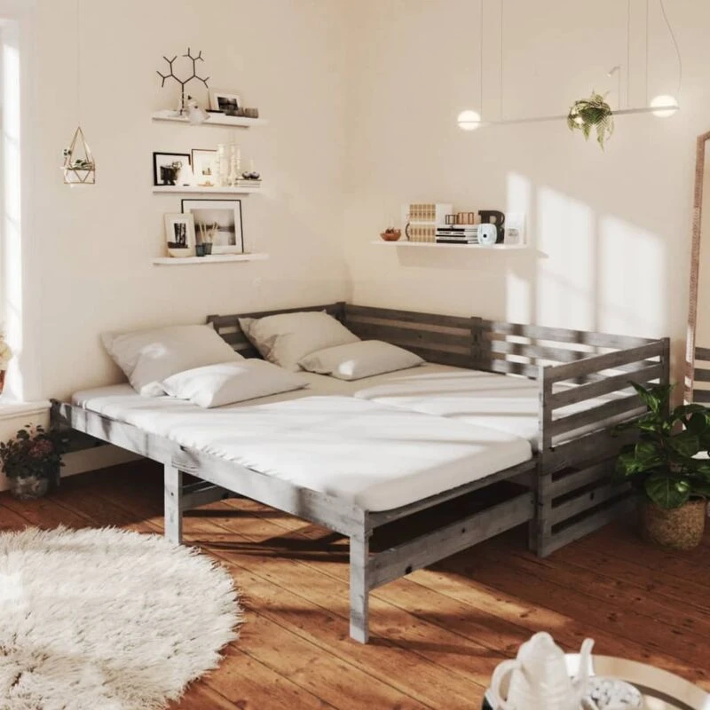 Image of VIDAXL Pull-out Day Bed without Mattress Grey 2x(90x200)cm Vidaxl 8720286641637