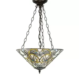 Image of Dauphine 3 Light Inverted Ceiling Pendant Dark Bronze, Tiffany glass, E27
