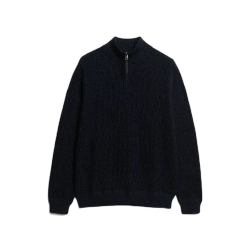 Image of Superdry Textured cotton pullover with a trucker collar Superdry Bleu Male L