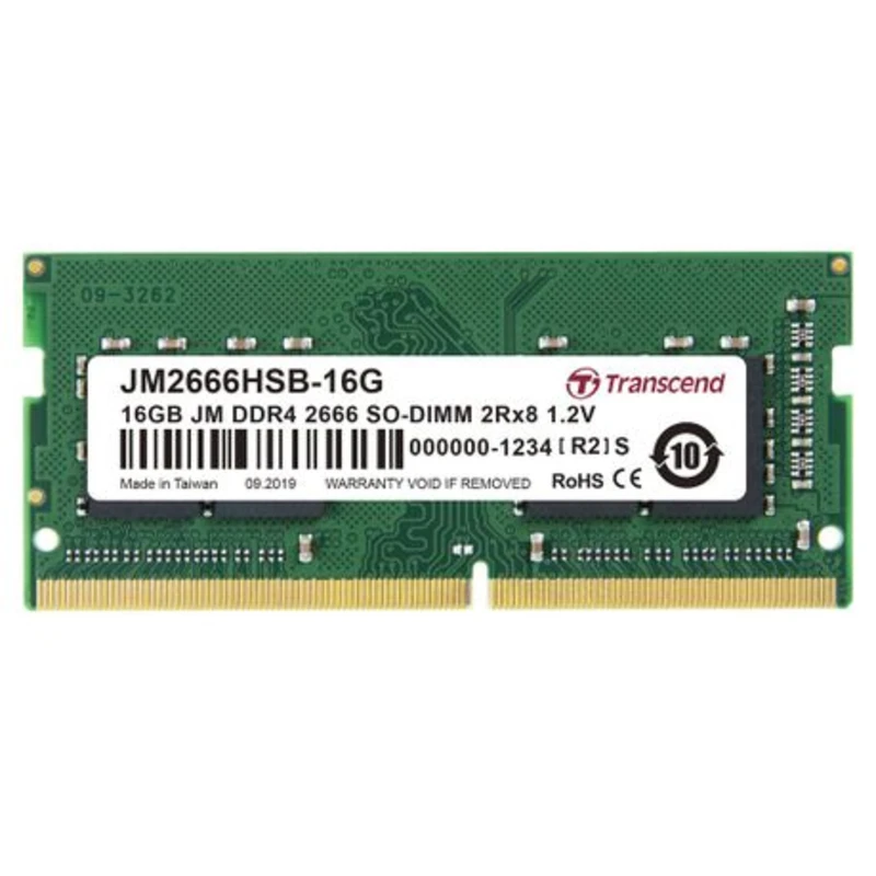Image of Transcend Transcend JetRAM Laptop RAM card DDR4 16GB 1 x 16GB Non-ECC 2666 MHz 260-pin SO-DIMM CL19 JM2666HSB-16G JM2666HSB-16G
