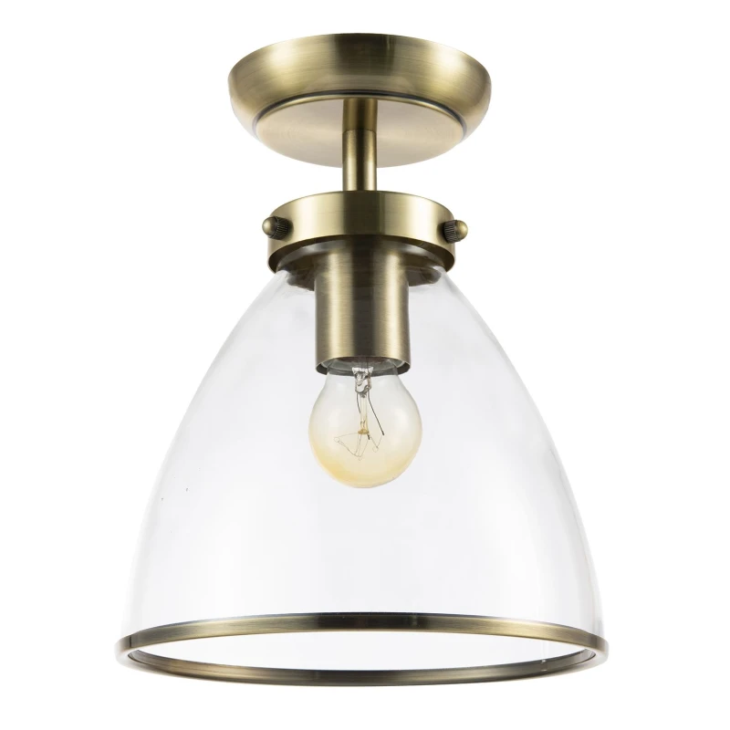 Image of Happy Homewares Industrial Style Ceiling Lamp Fitting with Transparent Glass Shade in Metallic Gold Metallic Gold Unisex